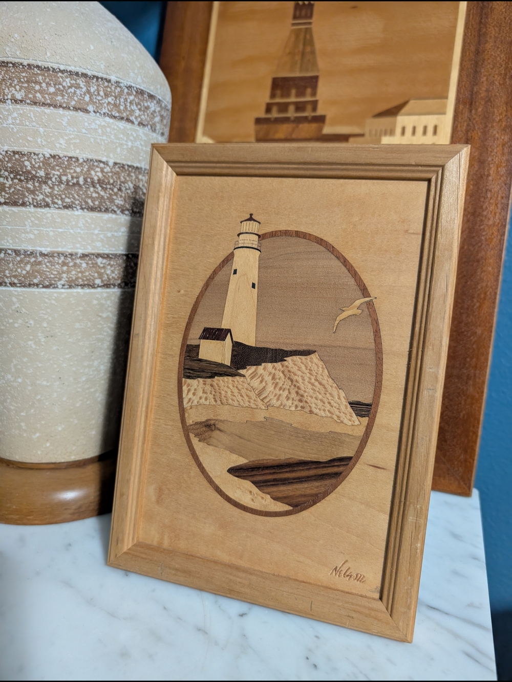 Hudson River Inlay Lighthouse Wood Art
